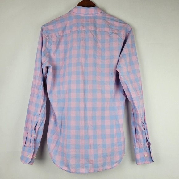 Bonobos Shirt Mens Medium Tailored Fit Pink Blue Plaid Long Washed Button Down - Picture 7 of 9